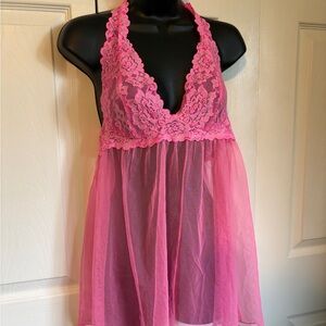 Victoria's Secret Hot Pink Lace Halter Babydoll